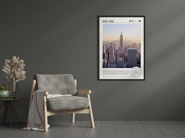 Descriptive Minimalist New York Poster in Black Frame