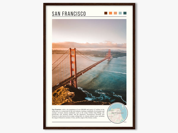 Descriptive Minimalist San Francisco Poster in Dark Wooden Frame