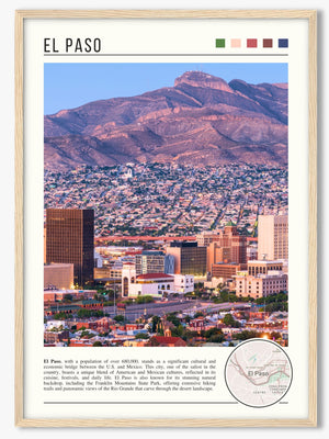 Descriptive Minimalist El Paso Poster in Wooden Frame