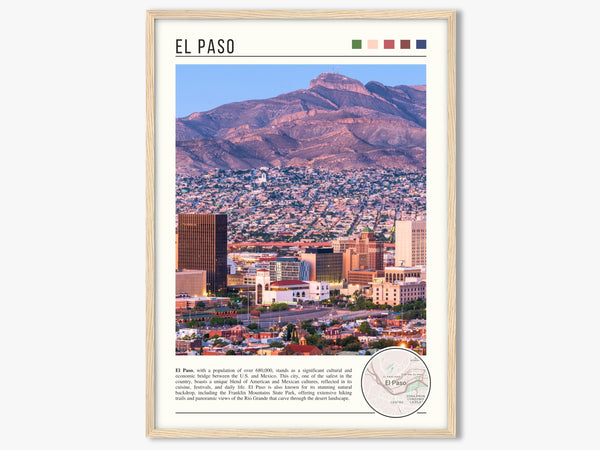 Descriptive Minimalist El Paso Poster in Wooden Frame