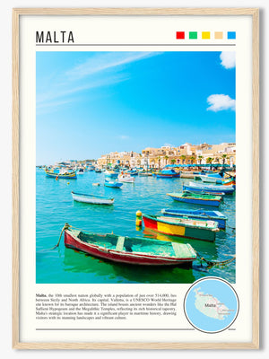 Descriptive Minimalist Malta Poster in Wooden Frame