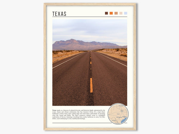 Descriptive Minimalist Texas Poster in Wooden Frame