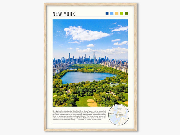 Descriptive Minimalist New York Poster in Wooden Frame