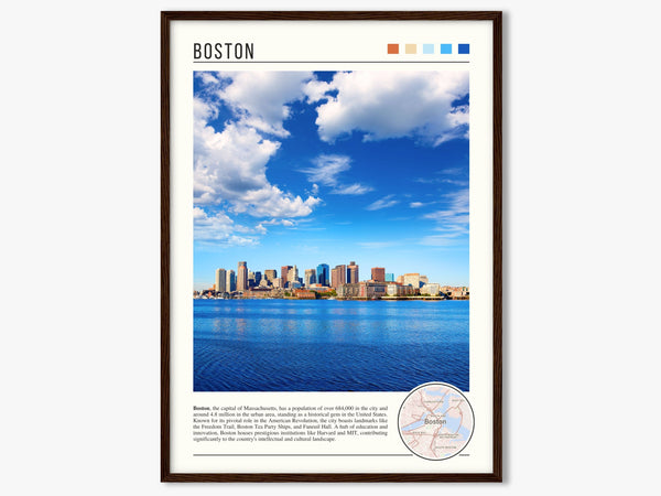 Descriptive Minimalist Boston Poster in Dark Wooden Frame