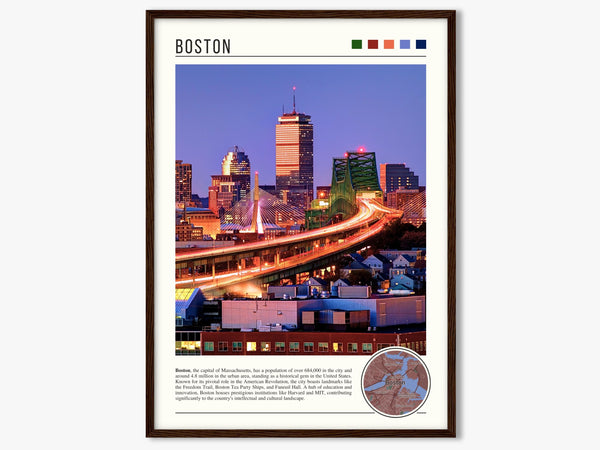 Descriptive Minimalist Boston Poster in Dark Wooden Frame