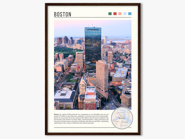 Descriptive Minimalist Boston Poster in Dark Wooden Frame