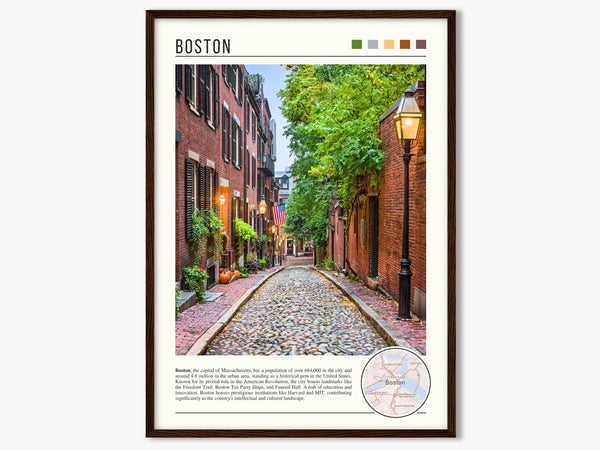 Descriptive Minimalist Boston Poster in Dark Wooden Frame