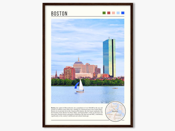 Descriptive Minimalist Boston Poster in Dark Wooden Frame