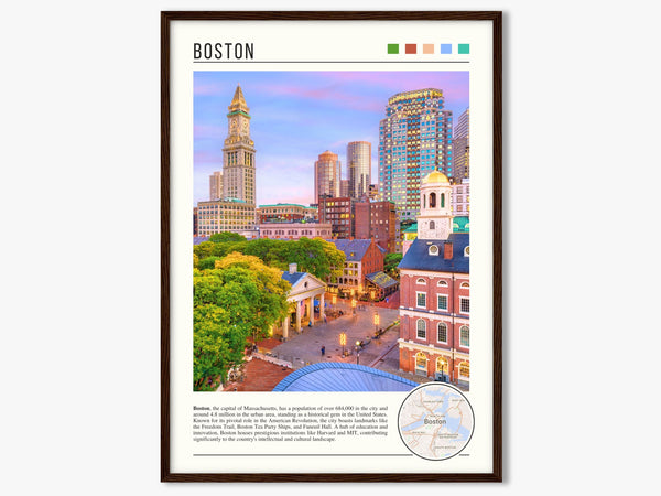 Descriptive Minimalist Boston Poster in Dark Wooden Frame