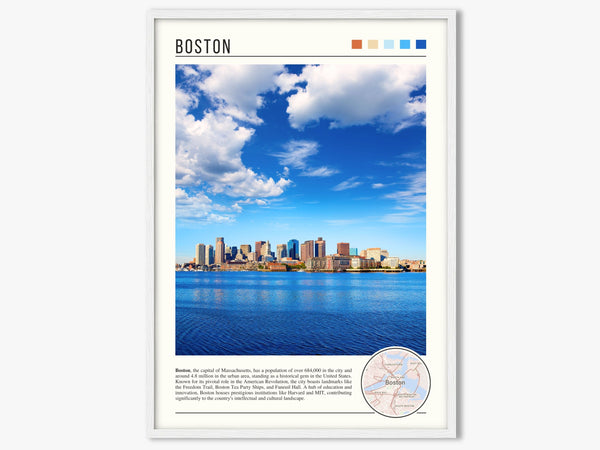 Descriptive Minimalist Boston Poster in White Frame