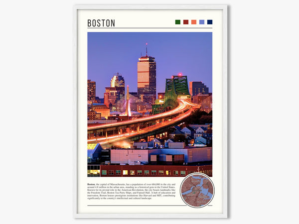 Descriptive Minimalist Boston Poster in White Frame