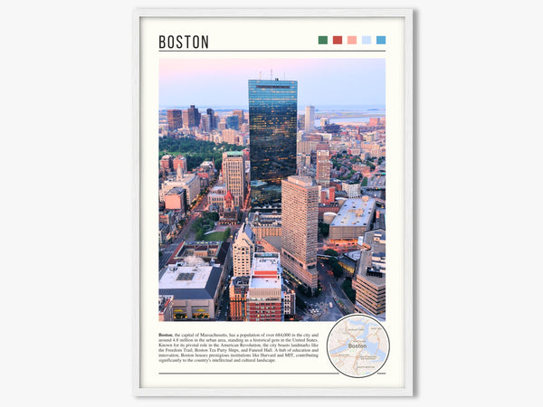 Descriptive Minimalist Boston Poster in White Frame