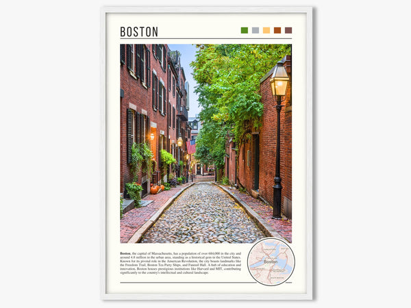 Descriptive Minimalist Boston Poster in White Frame