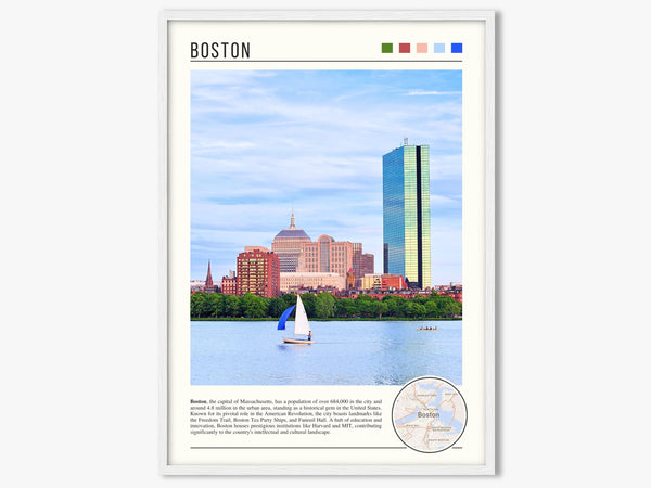 Descriptive Minimalist Boston Poster in White Frame