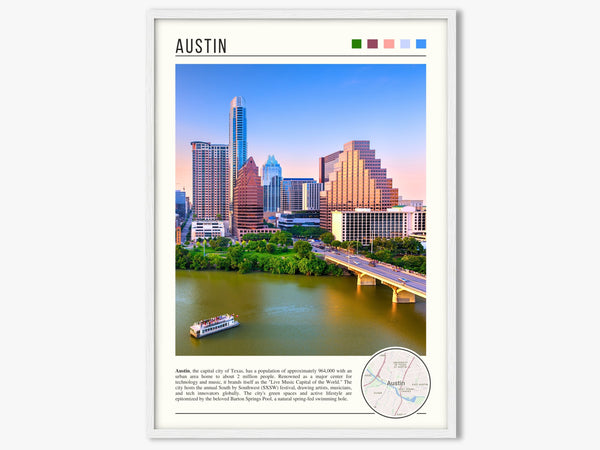 Descriptive Minimalist Austin Poster in White Frame