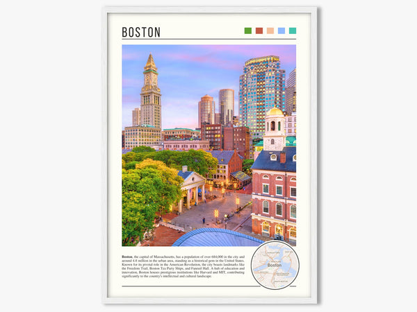 Descriptive Minimalist Boston Poster in White Frame