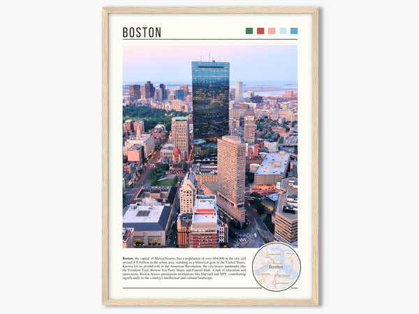 Descriptive Minimalist Boston Poster in Wooden Frame