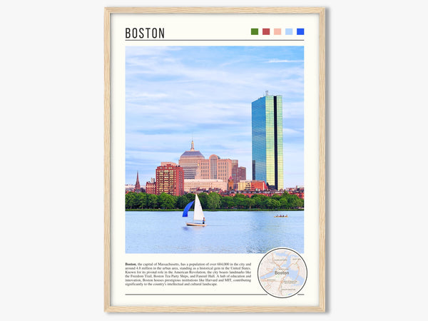 Descriptive Minimalist Boston Poster in Wooden Frame