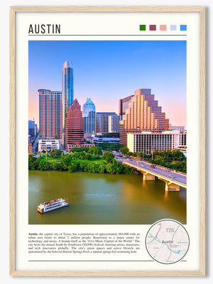 Descriptive Minimalist Austin Poster in Wooden Frame