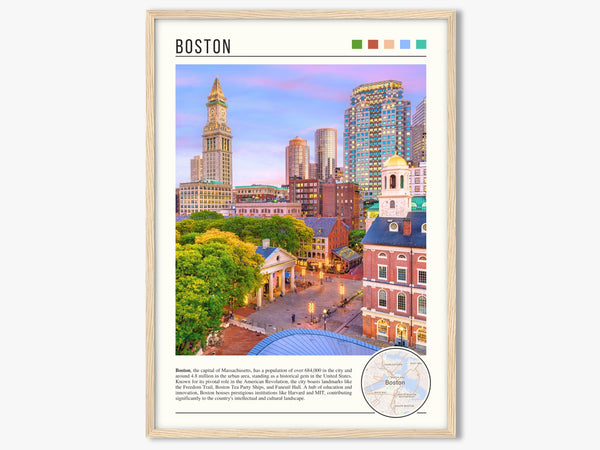 Descriptive Minimalist Boston Poster in Wooden Frame