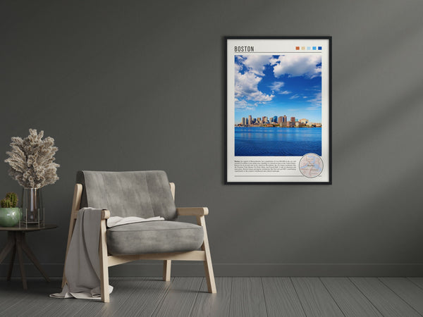 Descriptive Minimalist Boston Poster in Black Frame